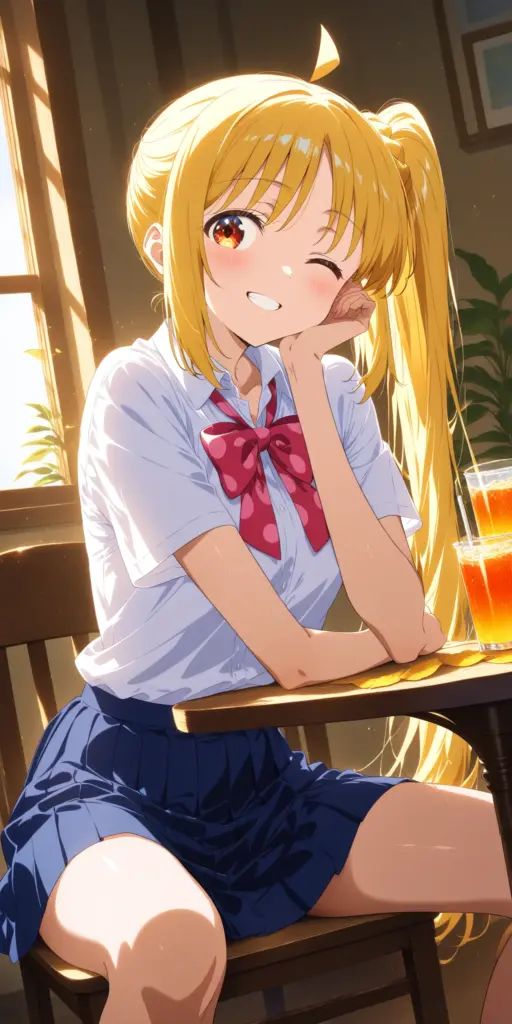 アニメ『ぼっち・ざ・ろっく!』の伊地知虹夏ちゃんがカフェでおしゃべりをしているファンアートSSの挿絵。