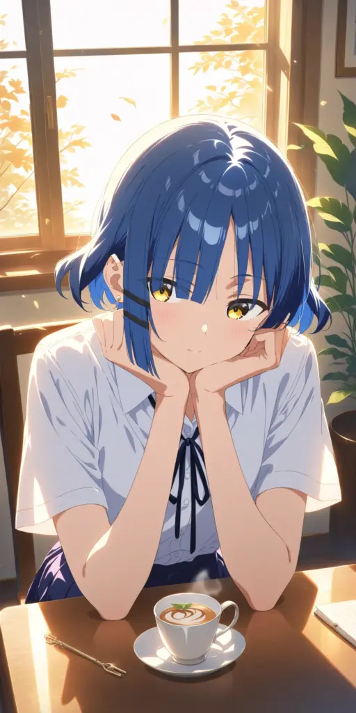 アニメ『ぼっち・ざ・ろっく!』の山田リョウが、カフェでおしゃべりしながらつっこんでいる様子を描いたファンアートSSの挿絵。
