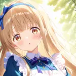 お隣の天使様SS「不思議の国と真昼のアリス」のファンアートイラスト。白いエプロンドレス姿の椎名真昼が、ティーカップを持つ白うさぎを追いかける様子を描いたファンタジーアートのアイキャッチ画像。