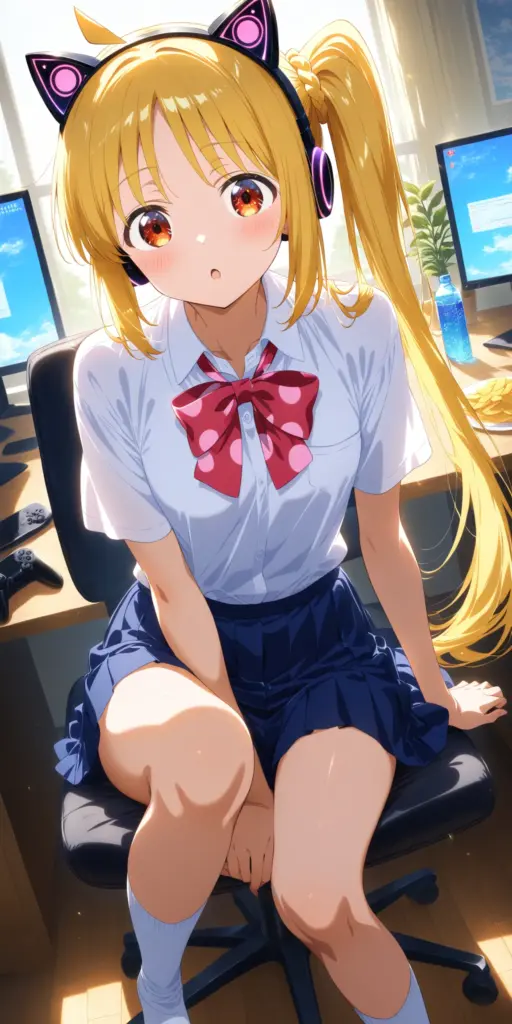 『ぼっち・ざ・ろっく！』の伊地知虹夏ちゃんが、レースゲームのモニターの前に座っているファンアートイラスト。「ぼざろSS 結束グランプリ」より。