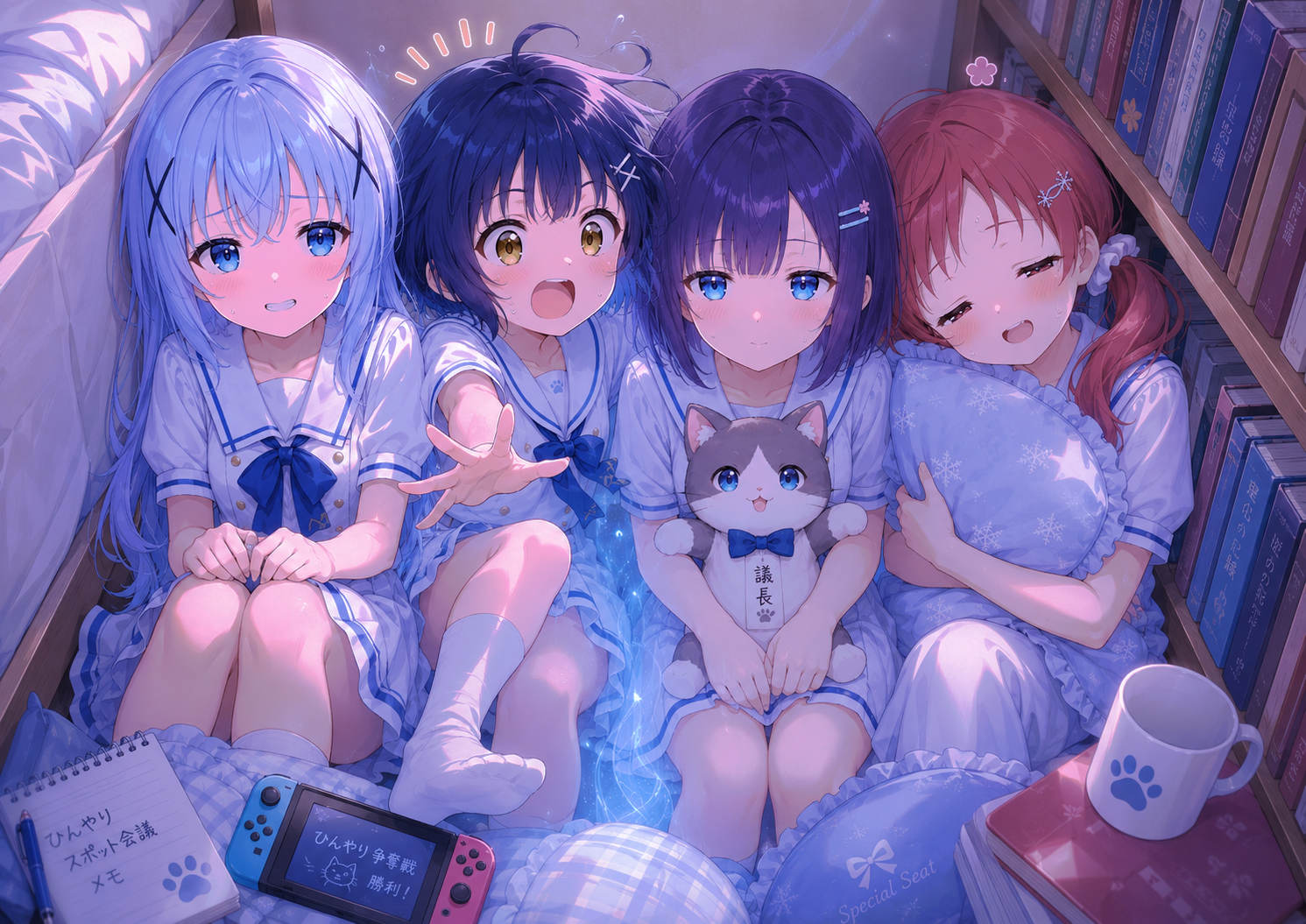 【ごちうさSS】ご注文は1つの特等席ですか？｜チノ・マヤ・メグ・フユのひんやり争奪戦【ファンアート】