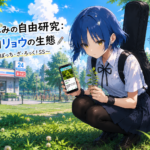 ベースケースを背負い、支出0円を目標に夏の街を歩く山田リョウのアイキャッチ