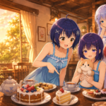 相談を終え、ケーキを囲みながら笑い合うチノ、マヤ、メグ、フユのアイキャッチ画像